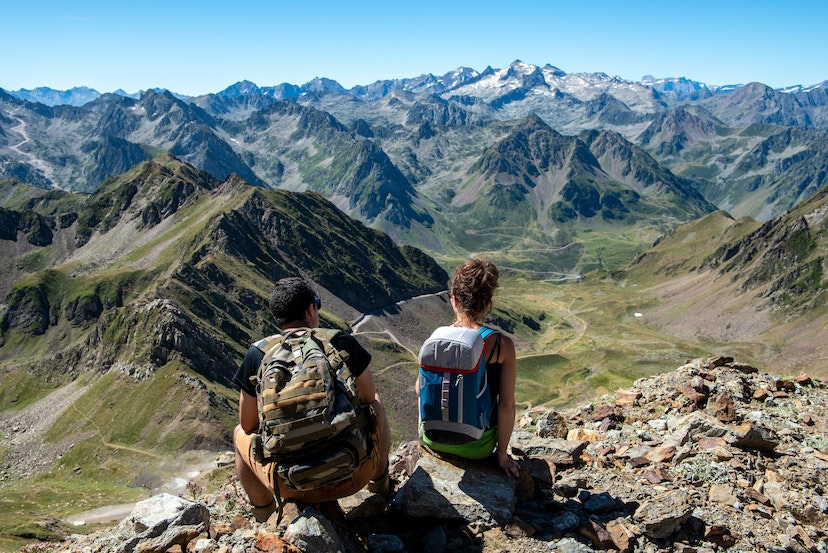 young couple of hiker in the french Pyrenees mountains; Shutterstock ID 1823051060; your: Sloane Tucker; gl: 65050; netsuite: Online Editoral; full: France Natural Wonders Article