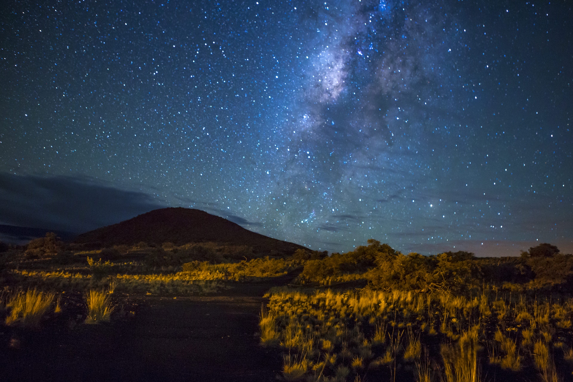 A night trail scene on Hawaii's Mauna Kea volcano