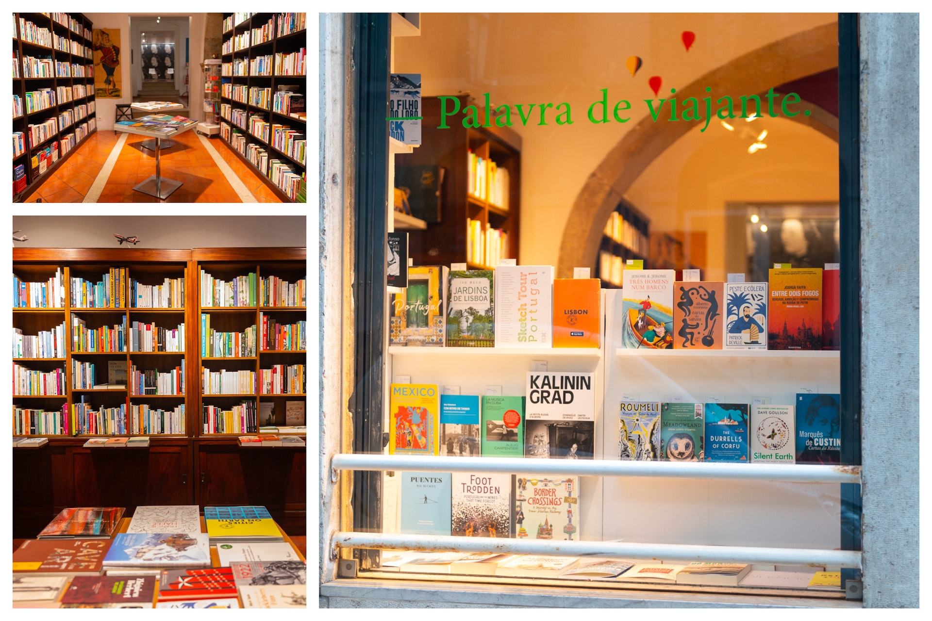 Bookshop collage of Lisbon's Palavra de Viajante 