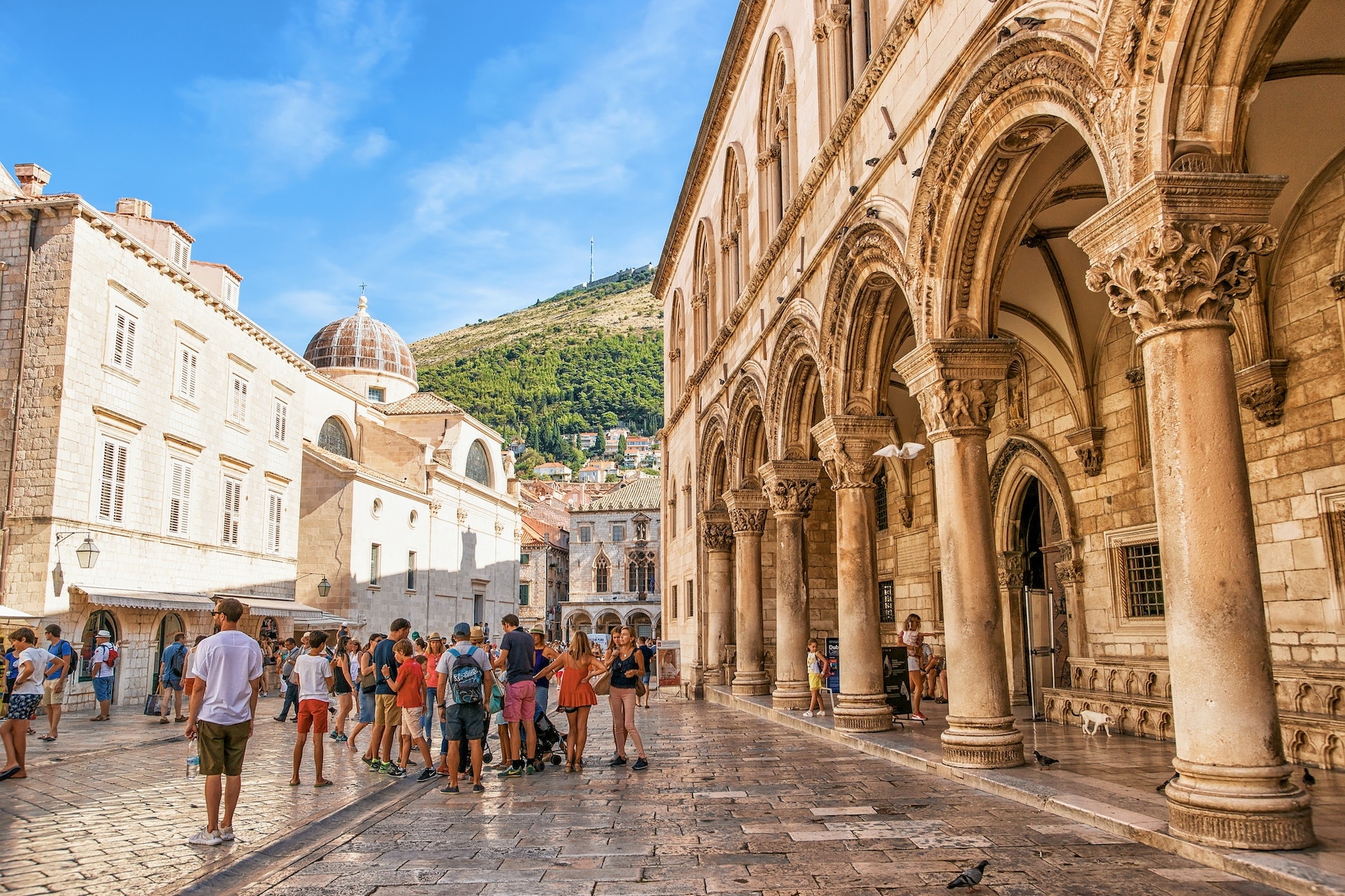  People at Rector Palace on Stradun Street in the Old city of Dubrovnik, Croatia.